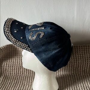 Stylish Denim Cap with Rhinestone Accents